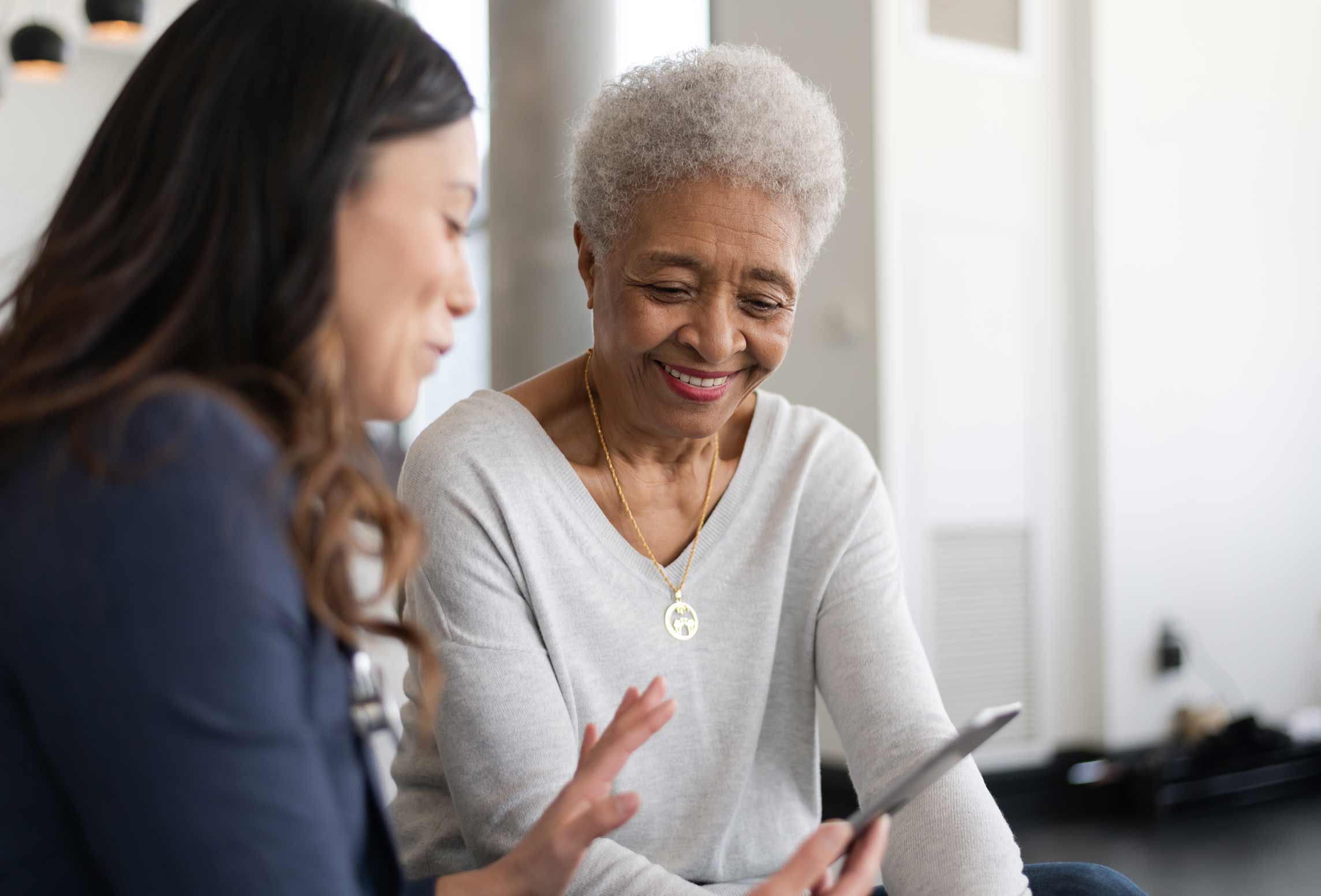 nurse and patient having a conversation