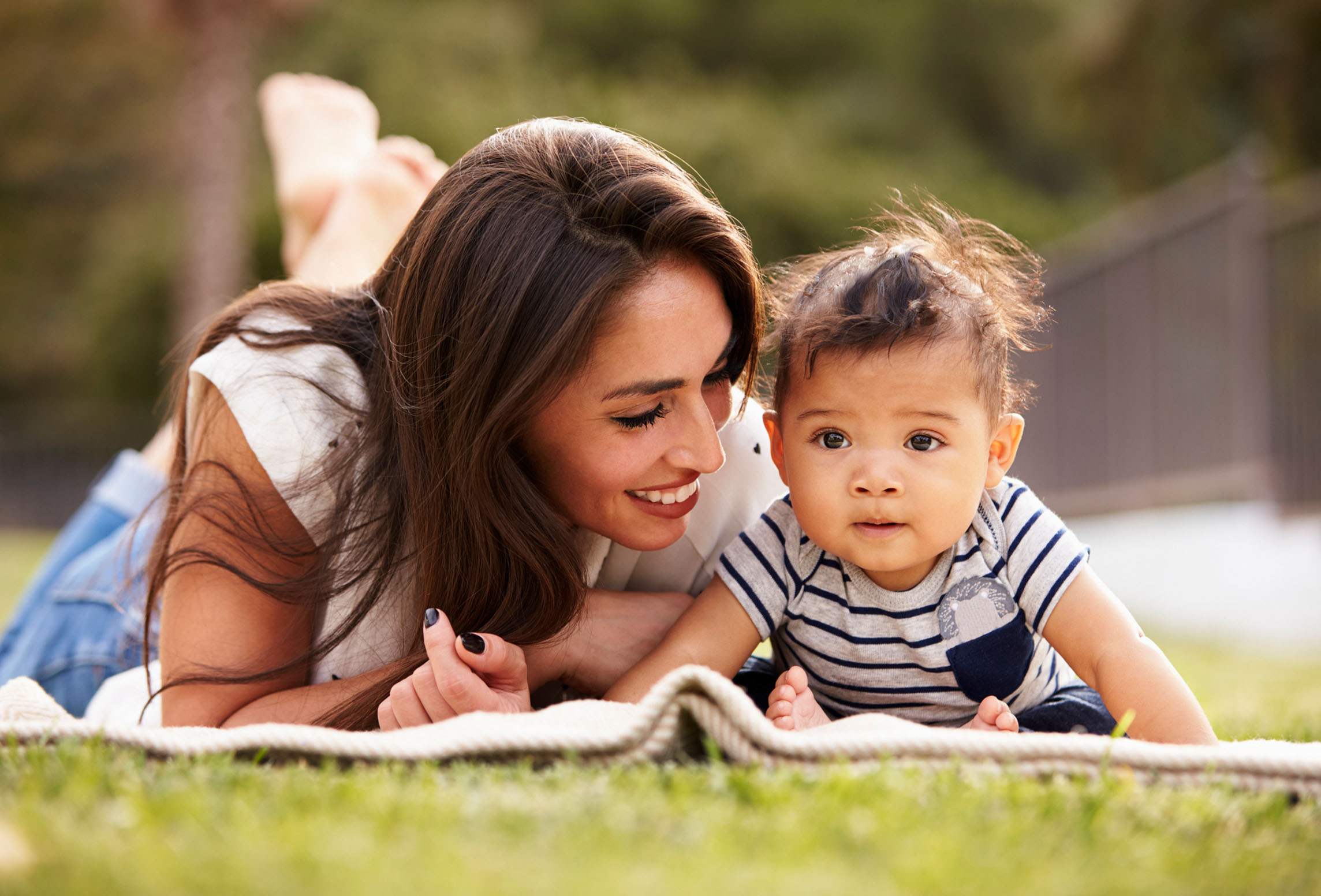 mom and baby outside